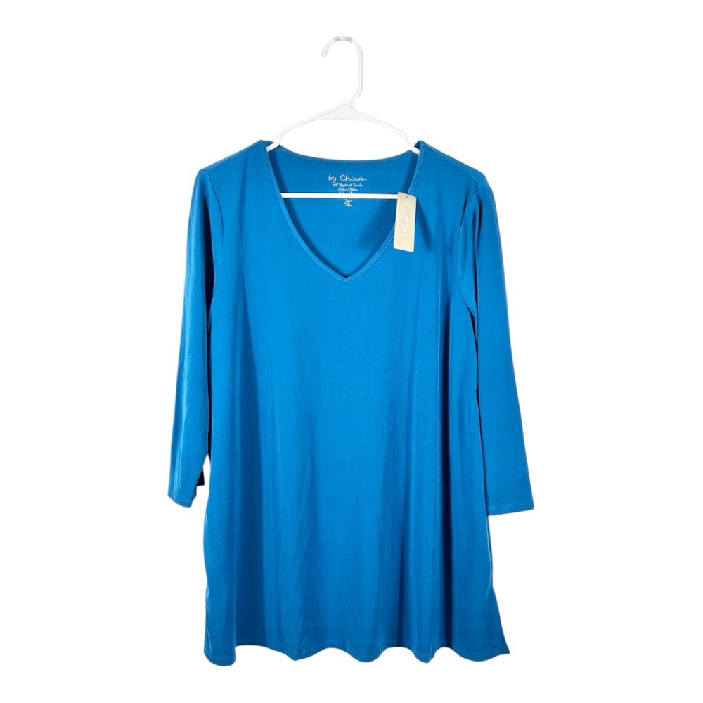 NWT Chico’s V-Neck 3/4 Sleeve Baroque Blue Top